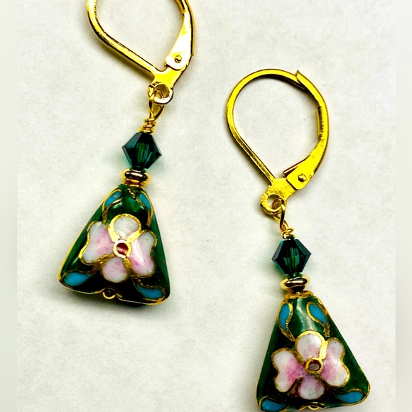 Cute cloisonné drop crystal Swarovski earrings - Picture 1 of 2